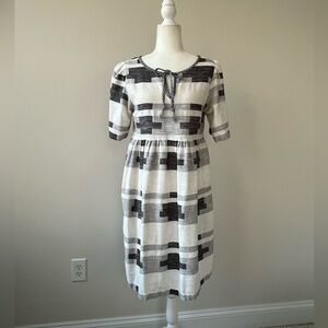 Ace & Jig Charcoal and White (Mural: Fl/Wn 16) Babydoll Dress with Neckline Tie